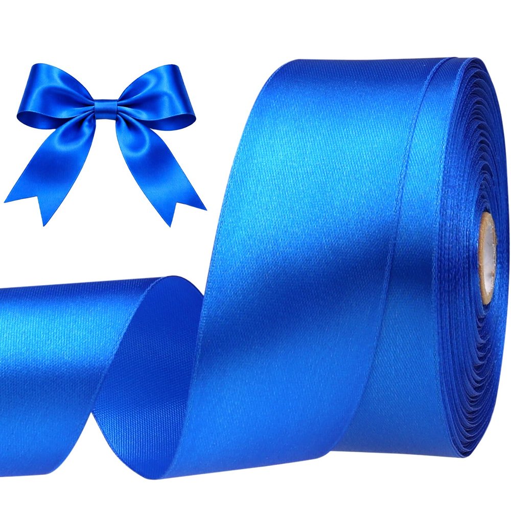 SJRIRG 1-1/2 Inch Blue Satin Ribbon 50 Yards Single Face Polyester
