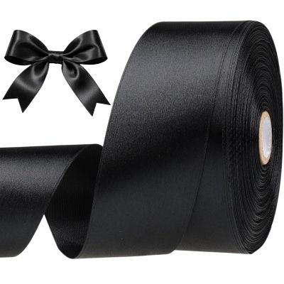 SJRIRG 1-1/2 Inch Black Satin Ribbon 50 Yards Single Face Polyester