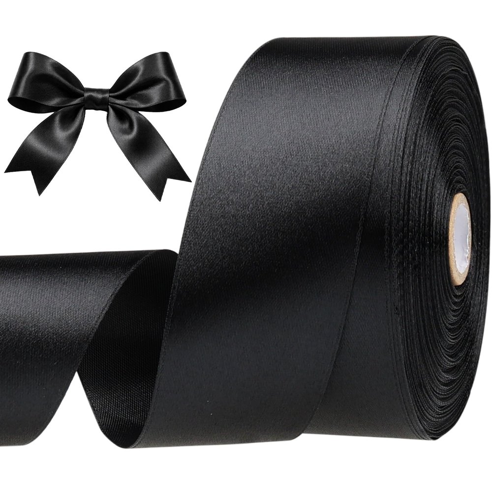 SJRIRG 1-1/2 Inch Black Satin Ribbon 50 Yards Single Face Polyester