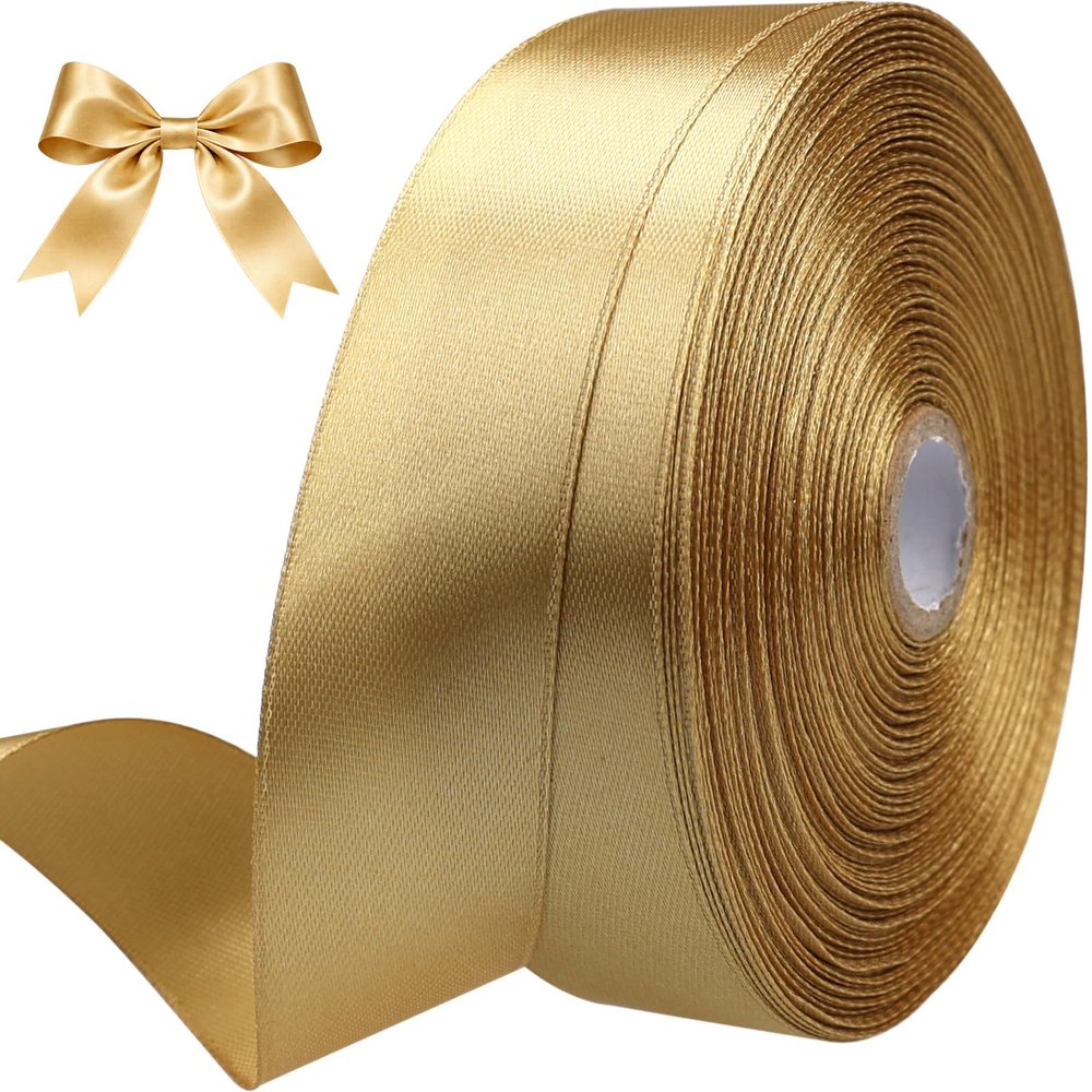 1 Inch Champagne Gold Satin Ribbon 50 Yards Single Face Polyester