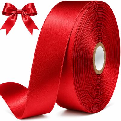 SJRIRG 1 Inch Red Satin Ribbon 50 Yards Single Face Polyester