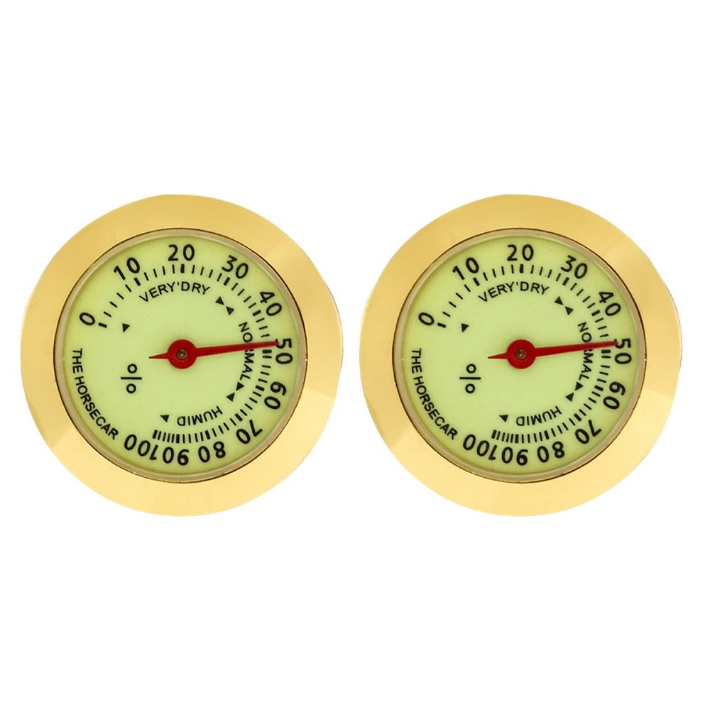 Alipis 2pcs Small Luminous Cigar Humidor Hygrometer Round Analog Humidity Gauge Mechanical Humidor Gauge for Cigar Case and Guitar Storage