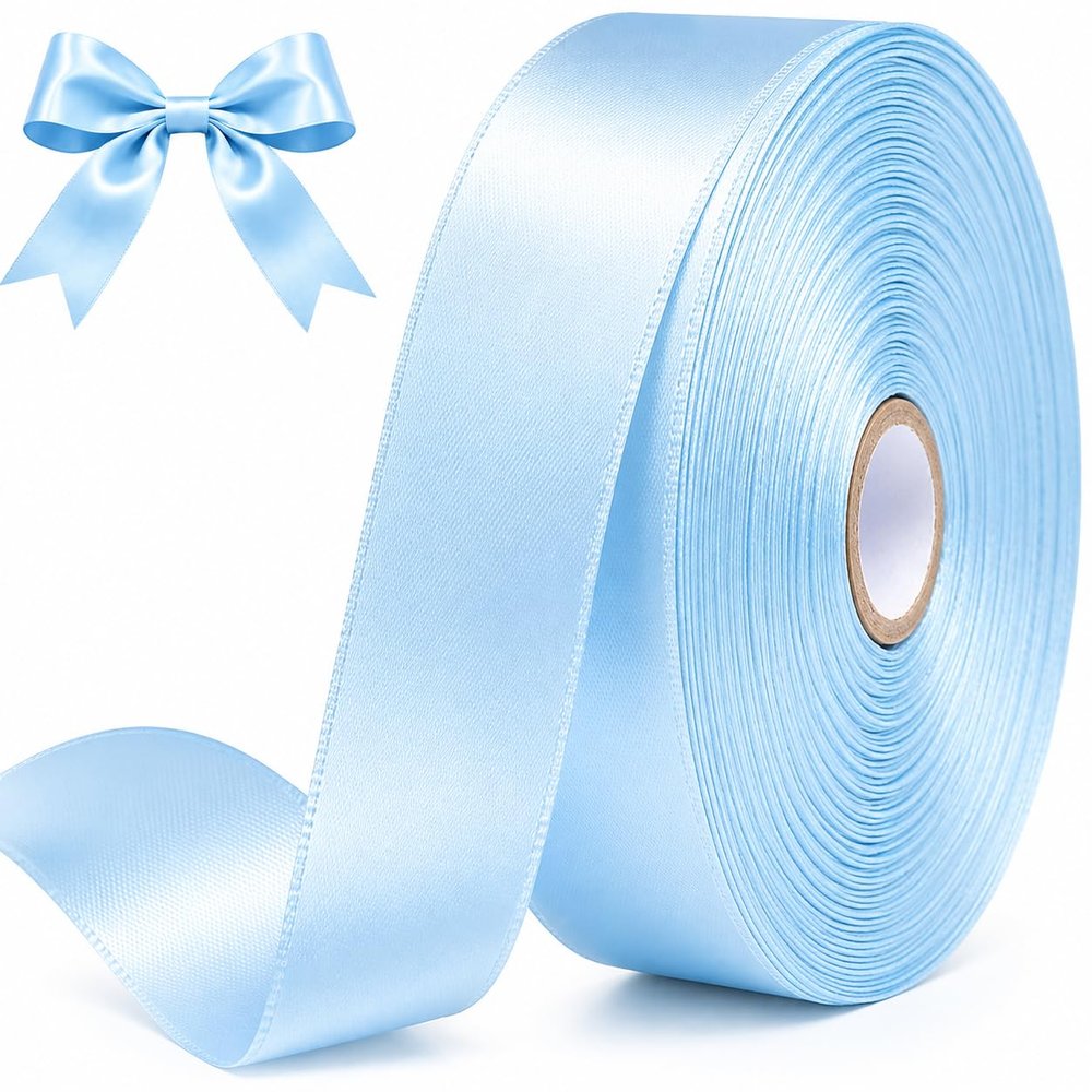 SJRIRG 1 Inch Baby Blue Satin Ribbon 50 Yards Single Face Polyester