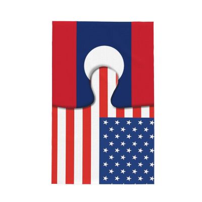 Kitchen Towels Laos Lao and American Flag USA Jigsaw 26x16 Inches Premium Waffle Ultra Soft Absorbent Quick Drying Decorative Dish Towels for Kitchen & Multi-Use