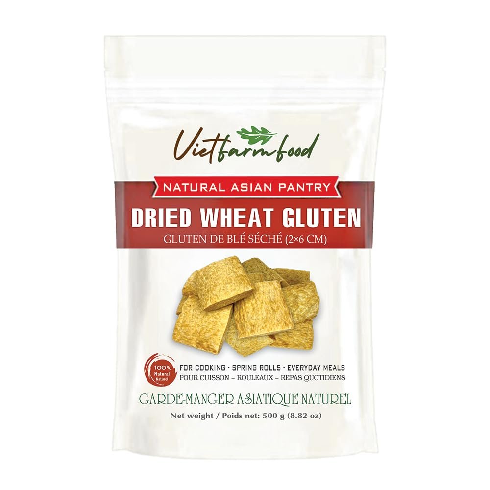 DRIED WHEAT GLUTEN 8.82 Oz (250g) VIETFARMFOOD - Traditional Plant-Based Seitan Pieces - Tender and Chewy Texture