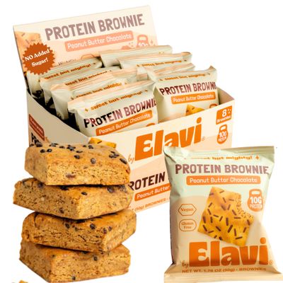 Elavi Peanut Butter Chocolate Protein Brownies - 10g Plant Protein & 10g Fiber - Vegan, Gluten Free, No Added Sugar, No Artificial Sugar - Dye-Free Sprinkles, Kid Friendly, Non-Dairy Snack (8 Pack)