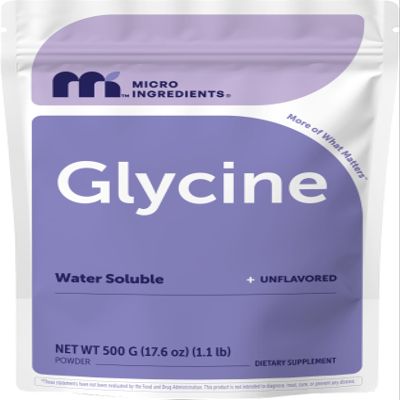 Micro Ingredients Glycine Powder, 500 g (1.1 Pounds), Glycine 1000mg Per Serving, Water Soluble