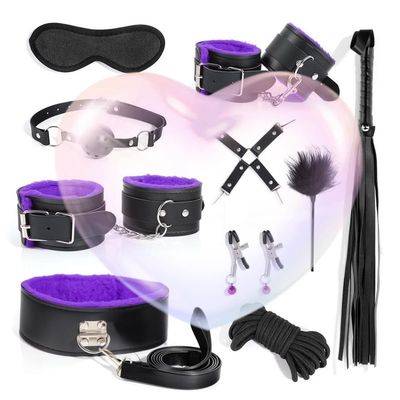 10 Piece Leather Couple Fitness Training Set, Multifunctional Hand and Foot Exercise Adjustable Cuff Accessories, Portable, Original Gift (Purple)