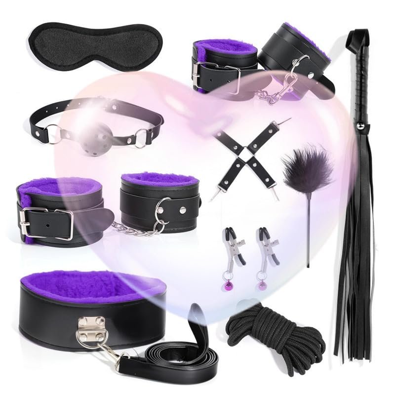 10 Piece Leather Couple Fitness Training Set, Multifunctional Hand and Foot Exercise Adjustable Cuff Accessories, Portable, Original Gift (Purple)