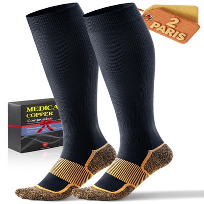 Medical Copper Compression Socks 20-30 mmHg for Women & Men (2 Pairs) - Knee High Graduated Compression for Circulation, Swelling, Odor Control, Athletic, Travel, Flying