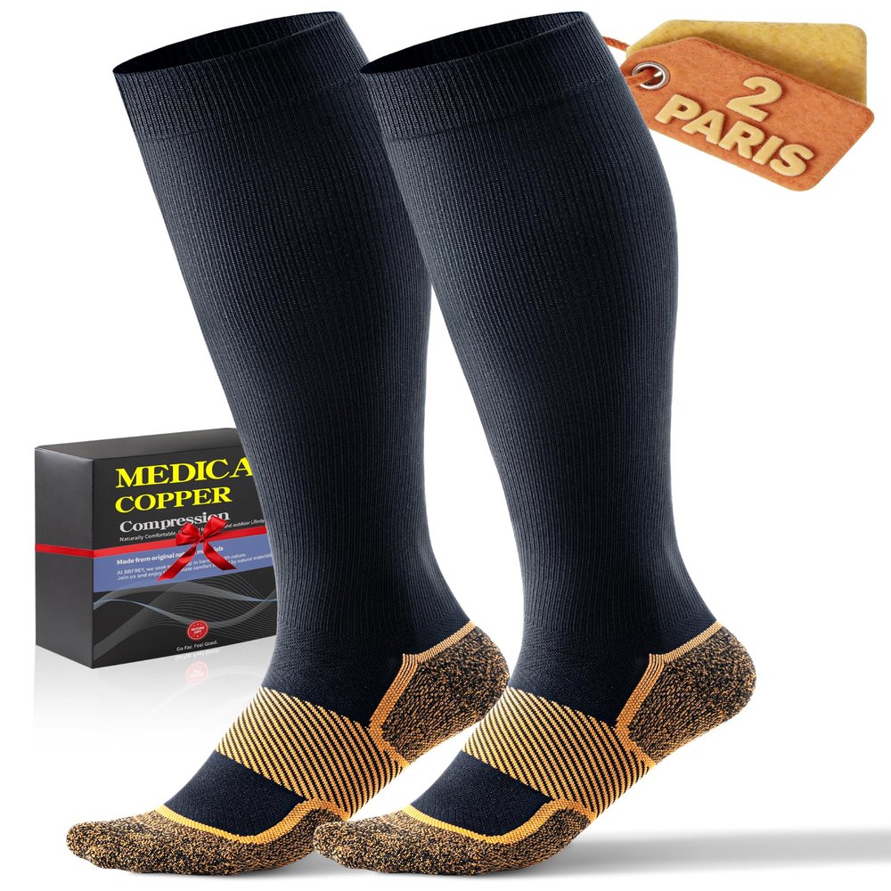 Medical Copper Compression Socks 20-30 mmHg for Women & Men (2 Pairs) - Knee High Graduated Compression for Circulation, Swelling, Odor Control, Athletic, Travel, Flying