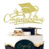 Congratulations Cake Topper, Gold Glitter Congrats Grad Cake Topper with Graduation Cap and Diploma for 2026 Graduation Party Celebration view 1