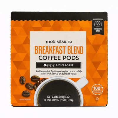 100% Arabica Breakfast Blend Coffee Pods, Light Roast, 100 Individual Pods, 0.38 oz Each (1 Pack)