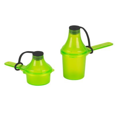 Portable to-Go Scoop, and Funnel System for Pre Workout Supplement Powder, (2 Pack Green) Spill Proof Container and Dispenser, Gym Shaker Bottle Travel Accessory, The Scoopie (1 TBSP - 2 TBSP)