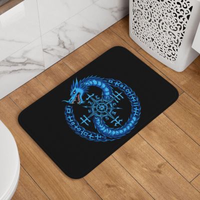 Retelly Viking Blue Dragon with Compass & Celtic Knotwork Design Crystal Velvet Bath Mat 23.6 x 15.7 inch - Slip-Resistant, Soft Rug