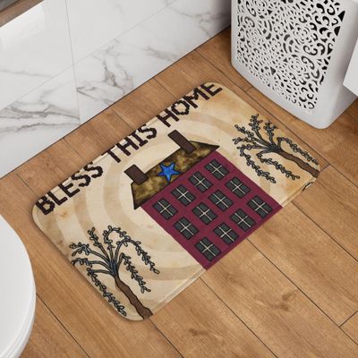 Retelly Primitive Bless This Home Willow Saltbox Crystal Velvet Bath Mat 23.6 x 15.7 inch - Slip-Resistant, Soft Rug