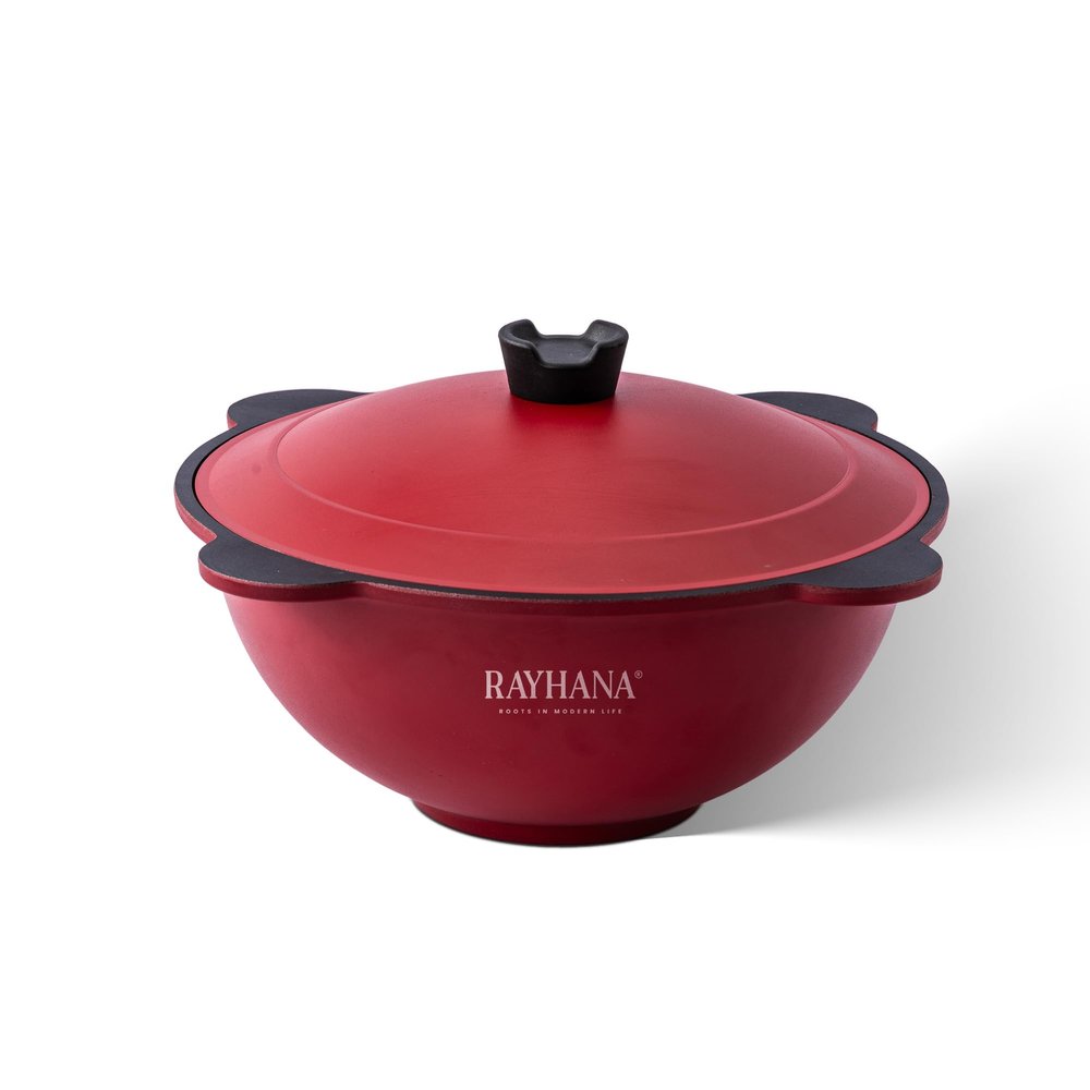 Rayhana Qabili Pilaf Pot Traditional Afghan Kabuli Pilau Pot with Non-Stick Coating, Oven Safe & Compatible with All Cooktops, 9.5 QT, Red