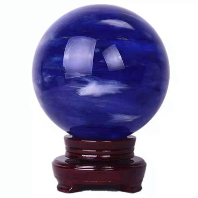 Crystal Ball Blue Balls Quartz Clear with Wood Stand for Gift Home Decor Telling, ball-25cm