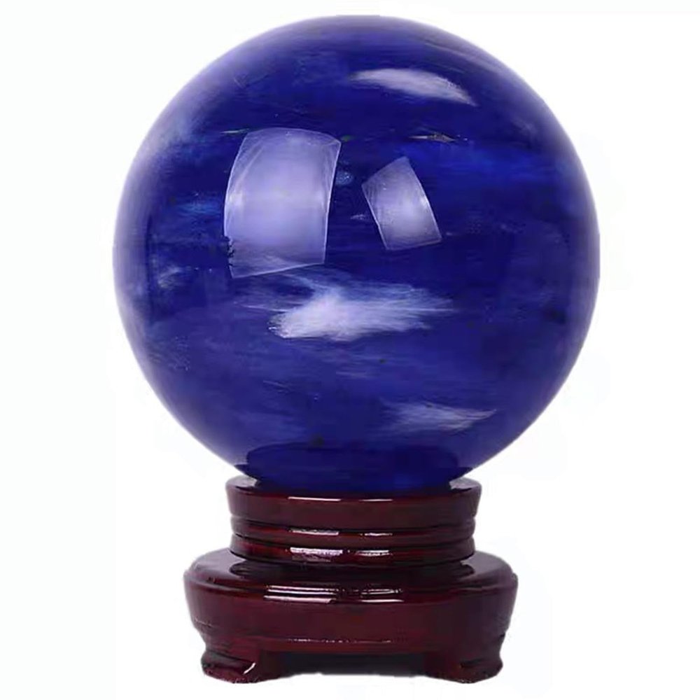 Crystal Ball Blue Balls Quartz Clear with Wood Stand for Gift Home Decor Telling, ball-25cm