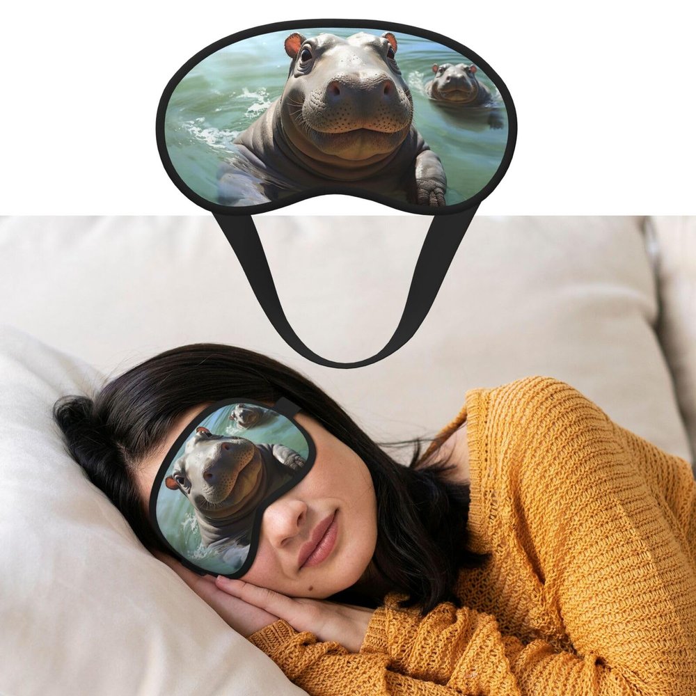 Cute Hippos Sleep Mask for Side Sleeper Blackout Eye Masks for Women Men Blindfold Mask Side Sleeper Eye Cover for Sleeping Nap Blackout Eye Shade Cover for Travel