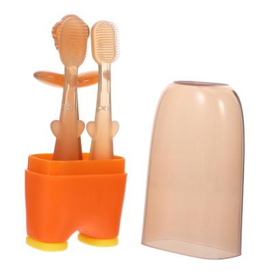 NIYANGLE Silicone Toothbrush 3pcs Small Tongue Brush Set Safety Silicone Cleaner for Newborn Oral Cleaning Dental Care (Warm Orange)