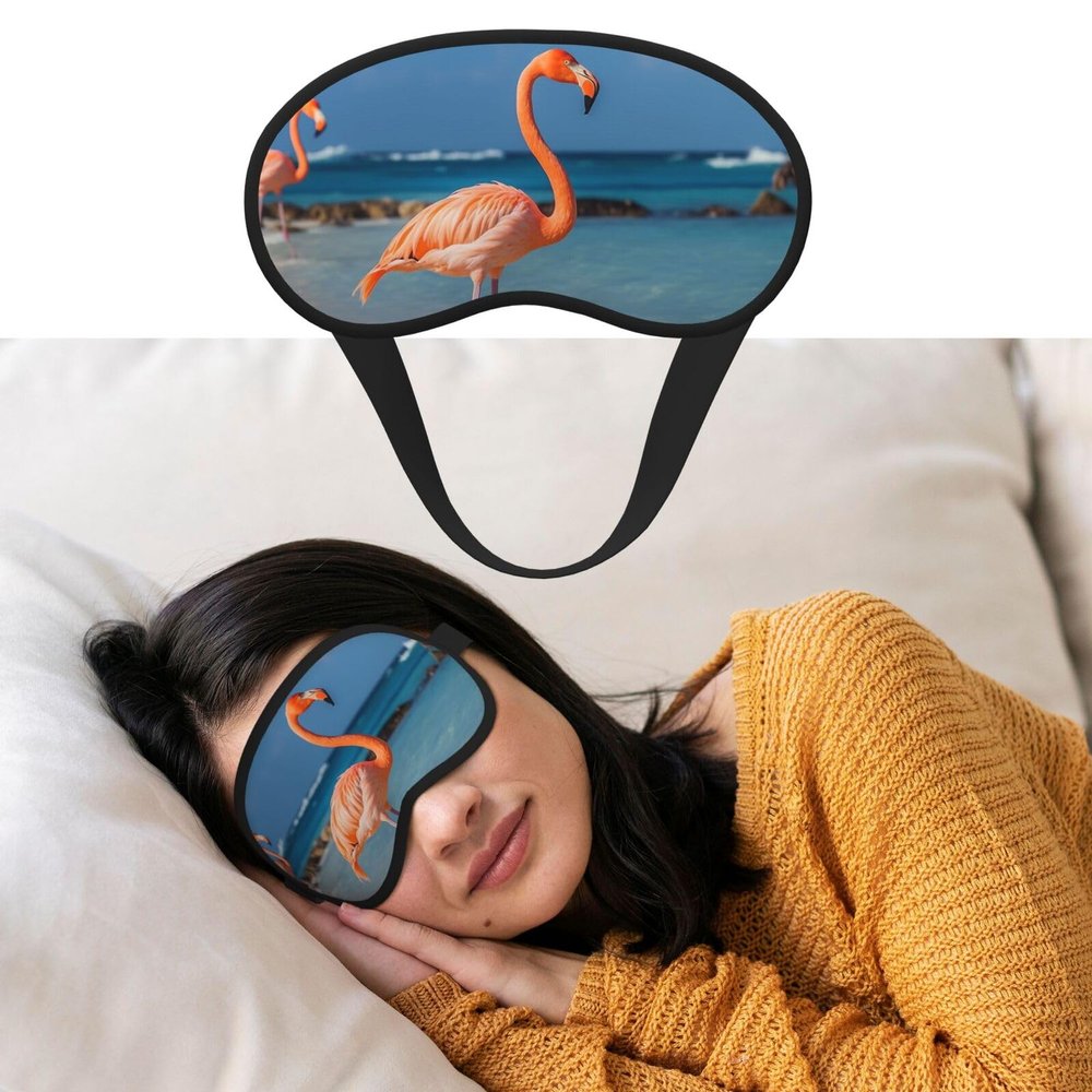 Beach Flamingo Sleep Mask for Side Sleeper Blackout Eye Masks for Women Men Blindfold Mask Side Sleeper Eye Cover for Sleeping Nap Blackout Eye Shade Cover for Travel