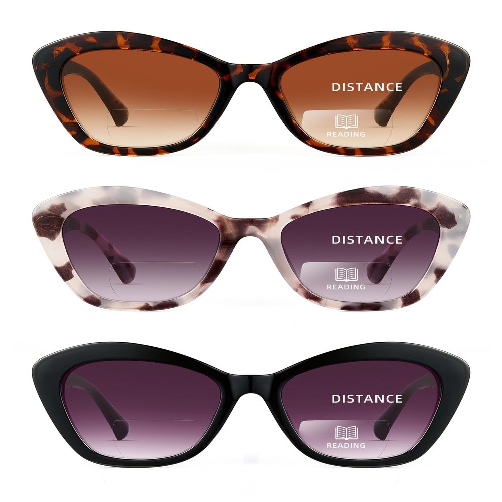 LADEESSE 3 Pack Bifocal Reader Sunglasses for Women Fashion Cateye Sun Readers Outdoor Reading Glasses UV400 +1.75 Protection
