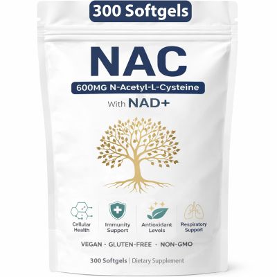 NAC 600mg & NAD Daily Complex, Organic NAC Supplement N-Acetyl Cysteine Capsules with NAD+ for Cellular & Lung Health, Antioxidant Levels and Immune Support, Non-GMO, 300 Softgels