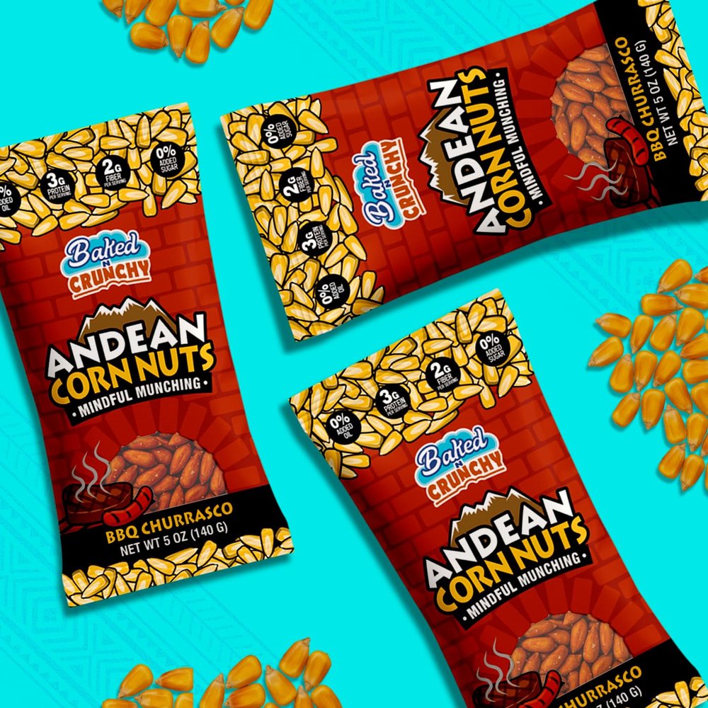 Baked Andes Crunchy Corn 3-Pack | LATIN BBQ | 3x5oz Bag (15oz Total), Non-GMO, Kosher, Gluten Free, Vegan, No Added Oils, Bolivian Chuspillo Corn, Maiz Cancha, Quico