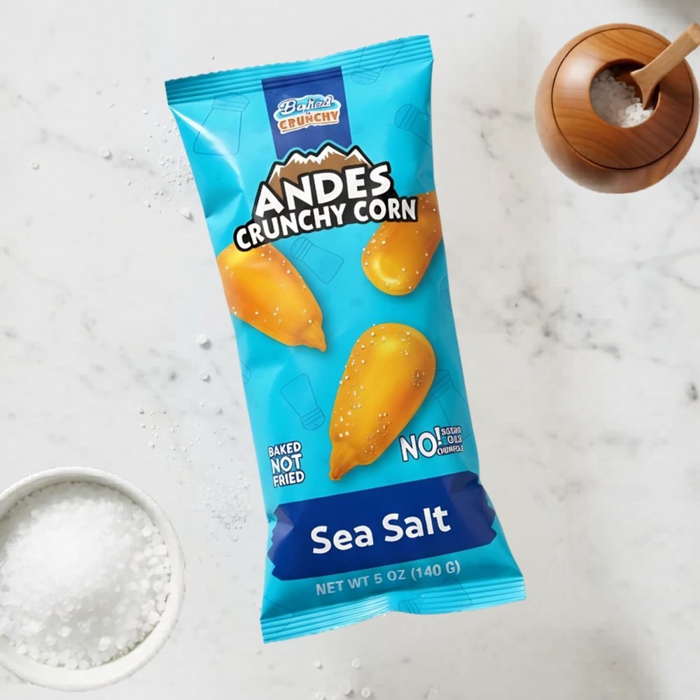 Baked Andes Crunchy Corn SEA SALT | 5oz Bag, Non-GMO, Kosher, Gluten Free, Vegan, No Added Oils, Bolivian Chuspillo Corn, Maiz Cancha, Quico