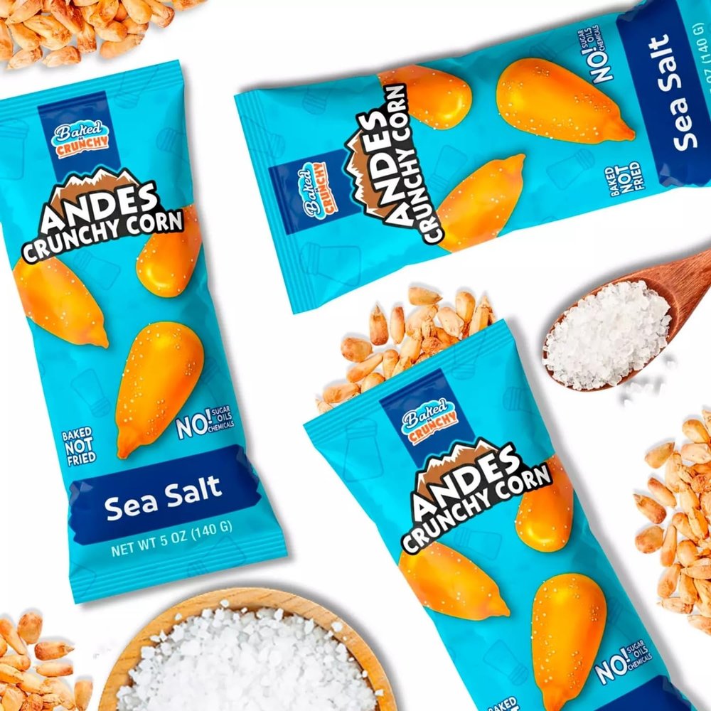 Baked Andes Crunchy Corn 3-Pack | SEA SALT | 3x5oz Bag (15oz Total), Non-GMO, Kosher, Gluten Free, Vegan, No Added Oils, Bolivian Chuspillo Corn, Maiz Cancha, Quico