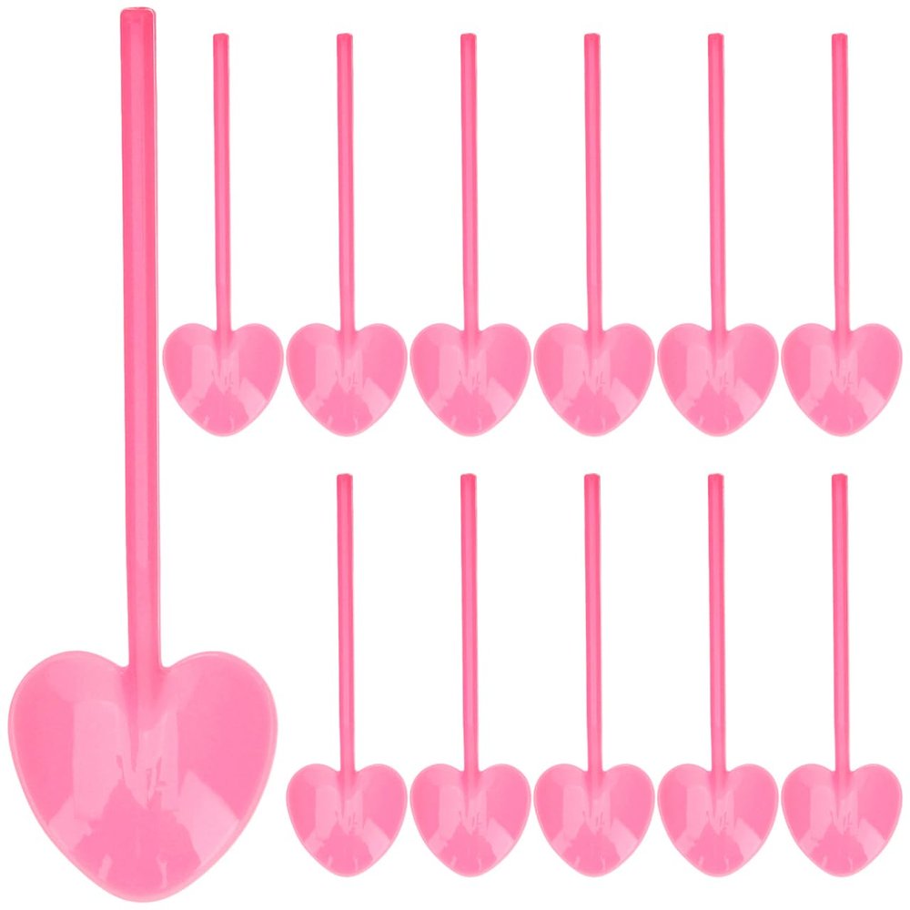 100Pcs Disposable Ice Cream Spoons Bulk Cute Pink Heart Shape Dessert Spoons Cake Pudding Plastic Silverware Party Tableware