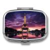 Purple Eiffel Tower Pill Box 2 Compartment Small Square Pills Case Portable for Pocket Pill Organizer Travel Metal Pill Holder for Office Home Vitamin Medicine Fish Oil view 1