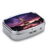 Purple Eiffel Tower Pill Box 2 Compartment Small Square Pills Case Portable for Pocket Pill Organizer Travel Metal Pill Holder for Office Home Vitamin Medicine Fish Oil view 3