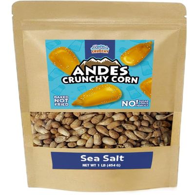 Baked Andes Crunchy Corn SEA SALT | 1lb Bag, Non-GMO, Kosher, Gluten Free, Vegan, No Added Oils, Bolivian Chuspillo Corn, Maiz Cancha, Quico