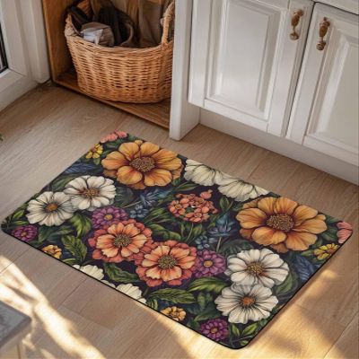 Vintage Flower Super Absorbent Bath Mat Doormat Quick Dry Non Slip Rug with Rubber Cottagecore Blooms Spring Botanical Water Absorbing Mat for Bathroom Kitchen Front Door Laundry Room 36" x 24"