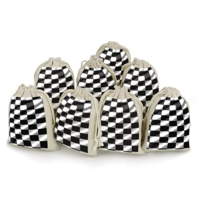 VIDI 8 PCS Black White Race Checkered Flag Drawstring Gift Bags Cotton Linen Party Favors Bags Reusable Burlap Bags for Decorated Event Holiday Party Favors, Wedding Favors