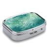 Green Sea Blue Seaweed Pill Box 2 Compartment Small Square Pills Case Portable for Pocket Pill Organizer Travel Metal Pill Holder for Office Home Vitamin Medicine Fish Oil view 3