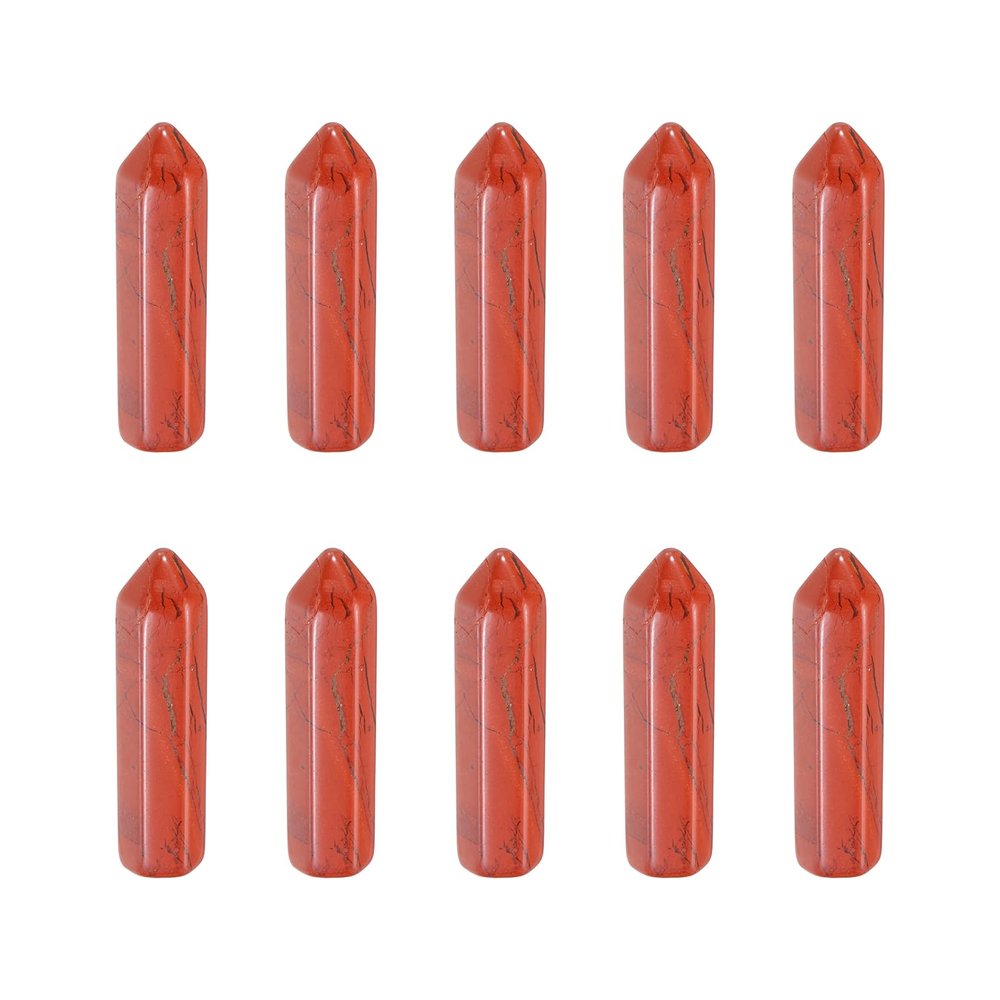 MECCANIXITY Crystals Wands Red Stone Hexagonal Faceted Single Points Towers Pocket Polished Stone Bulk for Energy Chakra Meditation Crystal Healing, 33 x 8mm (Deep Red),10Pcs