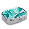 Turquoise and White Circle Pill Case Daily Square Small Medicine Case Vitamin Organizer Box 2 Compartments Portable Metal Travel Medicine Box for Vitamins Fish Oils Supplements view 3