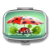 Funny Ladybug Holding Umbrellas Pill Box 2 Compartment Small Square Pills Case Portable for Pocket Pill Organizer Travel Metal Pill Holder for Office Home Vitamin Medicine Fish Oil view 1