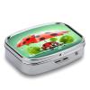 Funny Ladybug Holding Umbrellas Pill Box 2 Compartment Small Square Pills Case Portable for Pocket Pill Organizer Travel Metal Pill Holder for Office Home Vitamin Medicine Fish Oil view 3