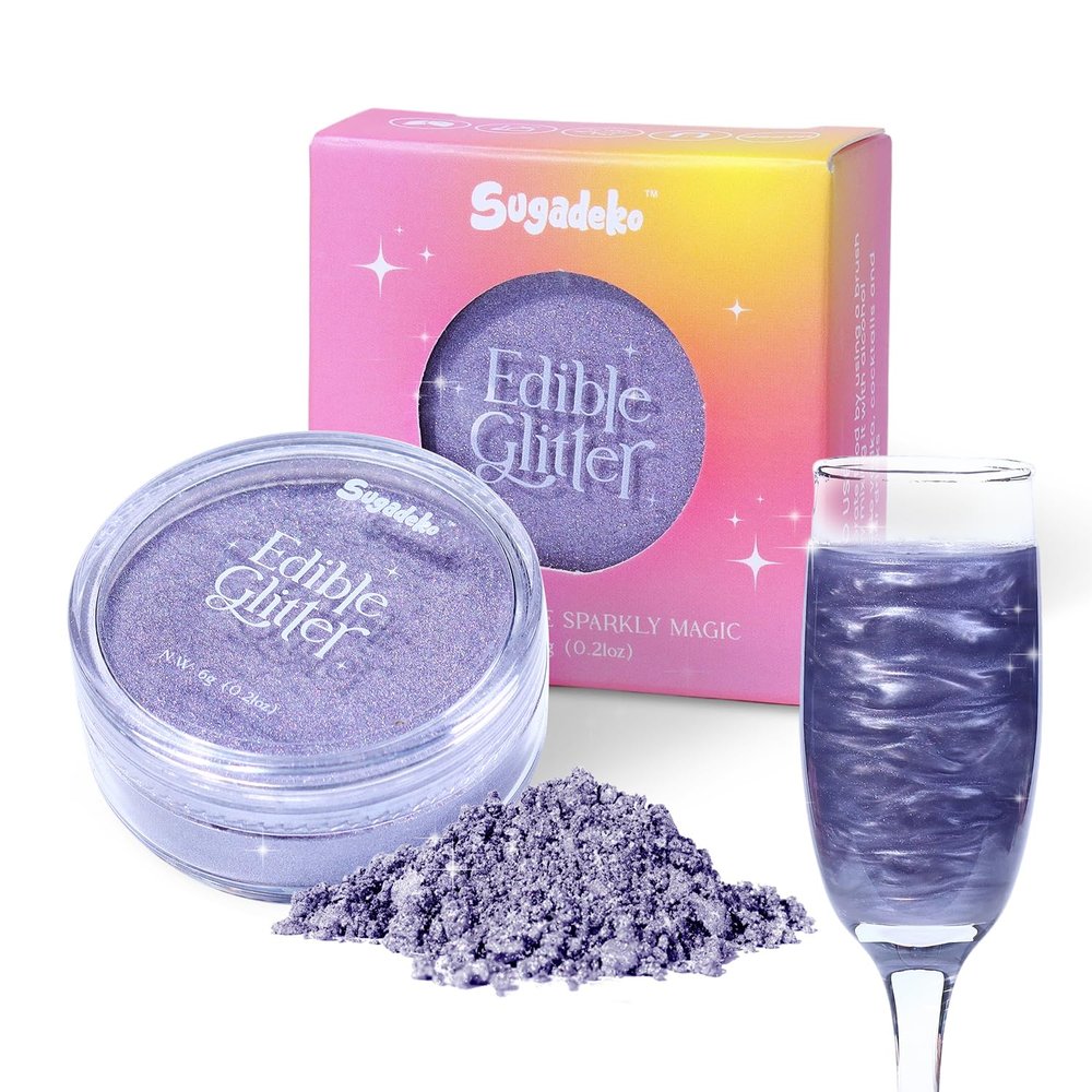 Edible Glitter for Drinks, Purple Edible Glitter for Drinks, Foods, Beer, Cocktails, BeveragesStrawberries, Food Grade Luster Dust, Shimmer Powder for Party, Halloween, Birthday(0.21oz)