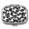 Black and White Soccer Ball Pattern Pill Case Daily Square Small Medicine Case Vitamin Organizer Box 2 Compartments Portable Metal Travel Medicine Box for Vitamins Fish Oils Supplements view 1