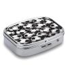 Black and White Soccer Ball Pattern Pill Case Daily Square Small Medicine Case Vitamin Organizer Box 2 Compartments Portable Metal Travel Medicine Box for Vitamins Fish Oils Supplements view 3