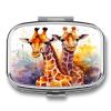 Watercolor Giraffes Pill Case Daily Square Small Medicine Case Vitamin Organizer Box 2 Compartments Portable Metal Travel Medicine Box for Vitamins Fish Oils Supplements view 1