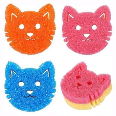3Pcs Cats Dual Sided Scrub Sponge Multi Functional Non Scratch Dish Sponge Temperature Sensitive Non Scratch Dish Sponge