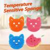 3Pcs Cats Dual Sided Scrub Sponge Multi Functional Non Scratch Dish Sponge Temperature Sensitive Non Scratch Dish Sponge view 2