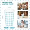 100 PACK 12OZ Gingham Disposable Coffee Cups with Lids, Blue Disposable Plaid To Go Paper Coffee Cups Light Blue Checkered Coffee Cup for Hot/Cold Drinks Beverages, Baby Shower, wedding, Tea Party view 2