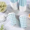 100 PACK 12OZ Gingham Disposable Coffee Cups with Lids, Blue Disposable Plaid To Go Paper Coffee Cups Light Blue Checkered Coffee Cup for Hot/Cold Drinks Beverages, Baby Shower, wedding, Tea Party view 3